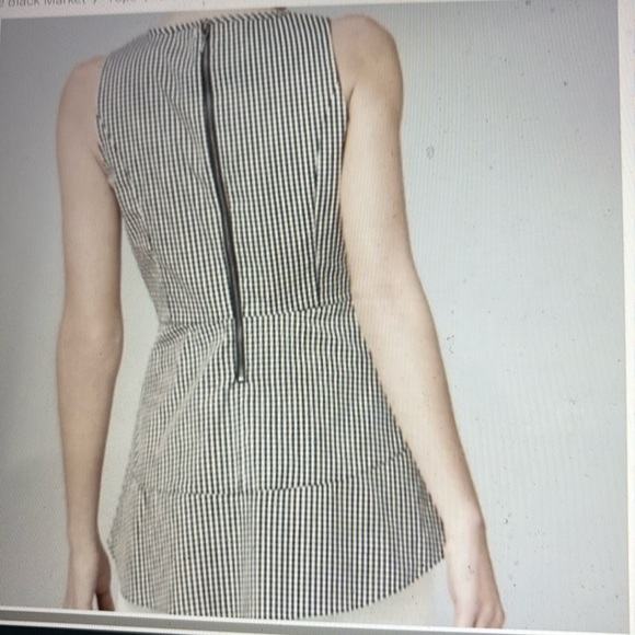 White House Black Market Women’s sleeveless Peplum Black Gingham Top Sz 4 EUC - Picture 2 of 6